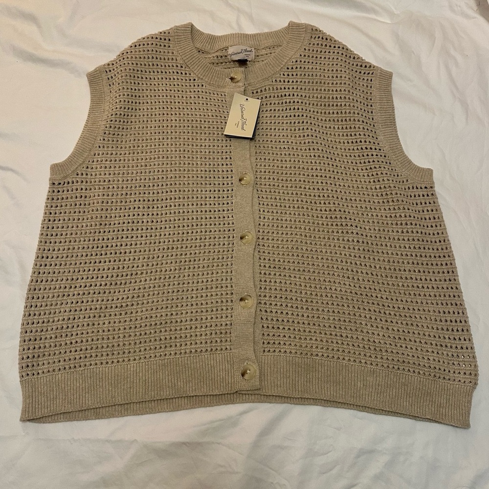 Universal Thread Beige Open Knit Sweater Vest Button Front | XXL | NWT